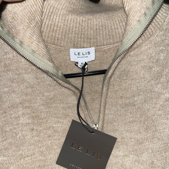 LELIS Women’s Taupe Knit Half-Zip Sweater NEW & Cute Extra Long Comfy - Picture 4 of 8